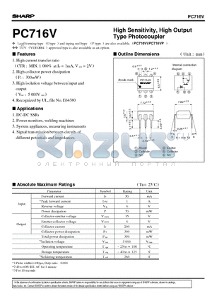 PC716V datasheet - High Sensitivity, High Output Type Photocoupler