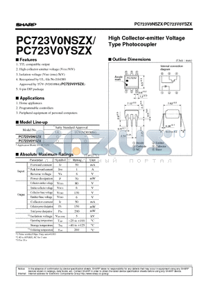 PC723V0NSZX datasheet - High Collector-emitter Voltage Type Photocoupler
