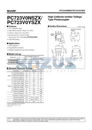 PC723V0YSZX datasheet - High Collector-emitter Voltage Type Photocoupler