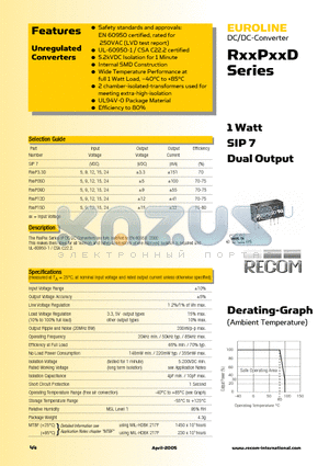 R05P12D datasheet - EUROLINE DC/DC-Converter