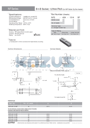 NFS-64A-1314BF datasheet - B-t-B Socket, 1.27mm Pitch (for NFP Solder Dip Box Header)