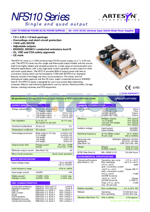 NFS110 datasheet - 80-110W AC/DC Universal Input Switch Mode Power Supplies