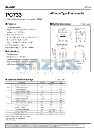 PC733 datasheet - AC Input Type Photocoupler