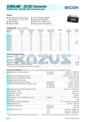 R05SDH05 datasheet - EUROLINE - DC/DC - CONVERTER