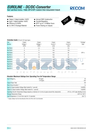 R05T0503 datasheet - EUROLINE - DC/DC - CONVERTER