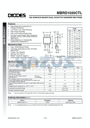 MBRD1035CTL datasheet - 10A SURFACE MOUNT DUAL SCHOTTKY BARRIER RECTIFIER