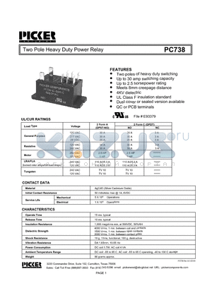 PC738EAACP datasheet - Two Pole Heavy Duty Power Relay