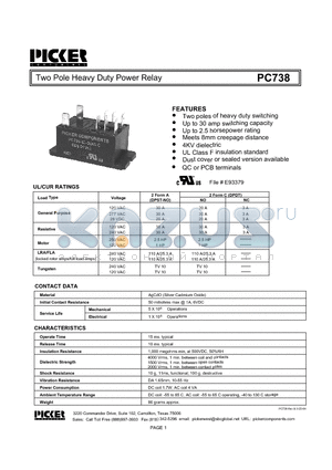 PC738EAASP datasheet - Two Pole Heavy Duty Power Relay