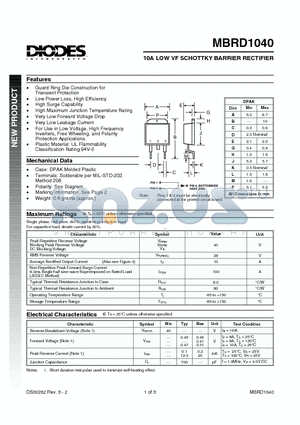 MBRD1040 datasheet - 10A LOW VF SCHOTTKY BARRIER RECTIFIER