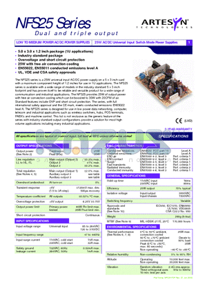 NFS25 datasheet - 25W AC/DC Universal Input Switch Mode Power Supplies
