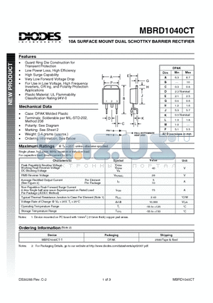 MBRD1040CT-T datasheet - 10A SURFACE MOUNT DUAL SCHOTTKY BARRIER RECTIFIER