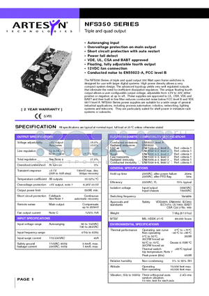 NFS350 datasheet - Triple and quad output 350 Watt AC/DC universal input switch mode power supplies