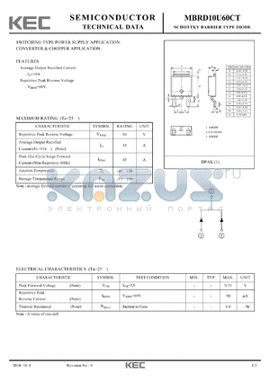 MBRD10U60CT datasheet - SCHOTTKY BARRIER TYPE DIODE