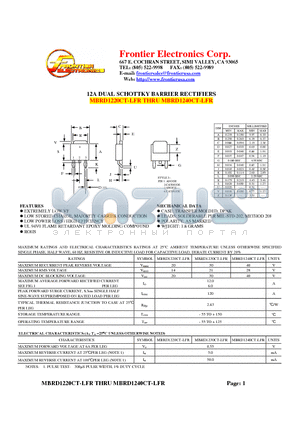 MBRD1220CT-LFR datasheet - 12A DUAL SCHOTTKY BARRIER RECTIFIERS