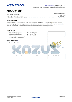 R08DS0045EJ0001 datasheet - Blue-Violet Laser Diode 405 nm Blue-Violet Laser Light Source