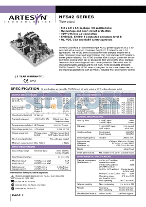 NFS42 datasheet - Triple output 40 to 50 Watt AC/DC universal input switch mode power supplies