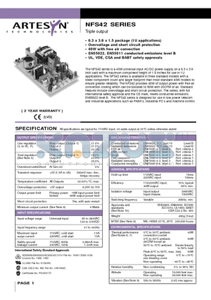 NFS42-7608 datasheet - Triple output 40 to 50 Watt AC/DC universal input switch mode power supplies