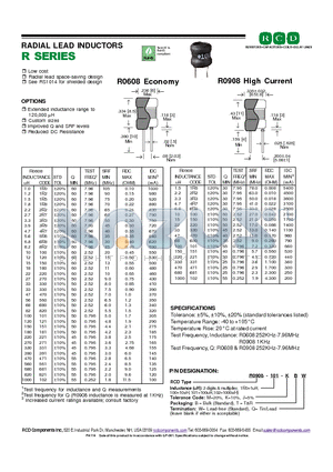 R0908-100-KTW datasheet - RADIAL LEAD INDUCTORS