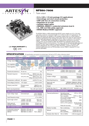 NFS50 datasheet - Triple output 50 to 60 Watt AC/DC universal input switch mode power supplies