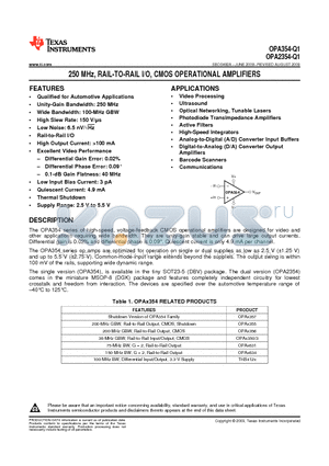 OPA354AQDBVRQ1 datasheet - 250 MHz, RAIL-TO-RAIL I/O, CMOS OPERATIONAL AMPLIFIERS