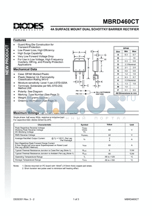 MBRD460CT datasheet - 4A SURFACE MOUNT DUAL SCHOTTKY BARRIER RECTIFIER