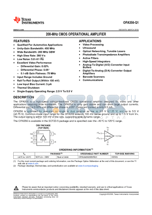 OPA356-Q1 datasheet - 200-MHz CMOS OPERATIONAL AMPLIFIER