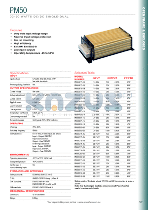 PM50 datasheet - 32-50 WATTS DC/DC SINGLE - DUAL