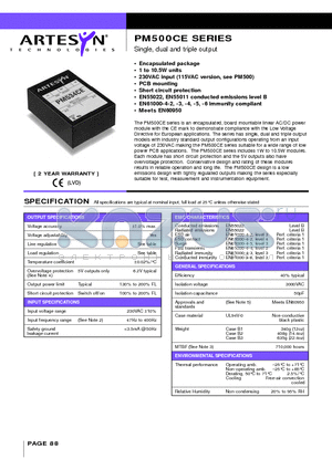 PM500CE datasheet - Single, dual and triple output 1 to 10.5 Watt AC/DC encapsulated modules