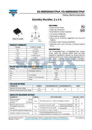 MBRD650CTTRLPBF datasheet - Schottky Rectifier, 2 x 3 A