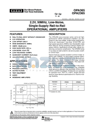 OPA365 datasheet - 2.2V, 50MHz, Low-Noise, Single-Supply Rail-to-Rail OPERATIONAL AMPLIFIERS