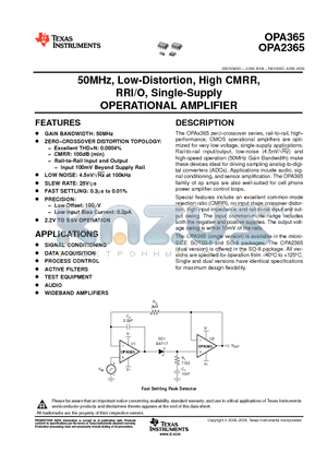 OPA365AIDBVRG4 datasheet - 50MHz, Low-Distortion, High CMRR, RRI/O, Single-Supply OPERATIONAL AMPLIFIER