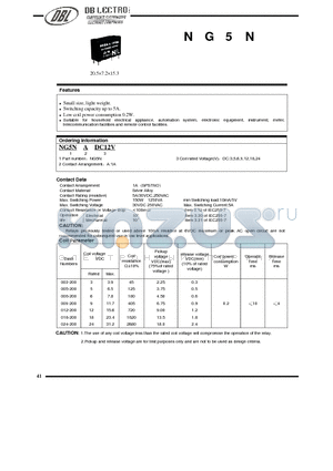 NG5NADC18V datasheet - Switching capacity up to 5A. / Low coil power consumption 0.2W.