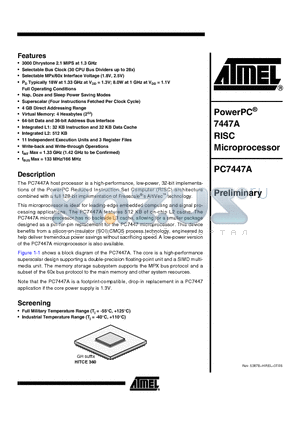 PC7447A datasheet - PowerPC RISC microprocessor