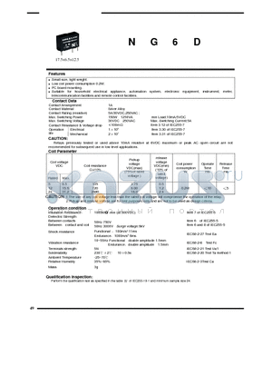 NG6D datasheet - Low coil power consumption 0.2W. / PC board mounting.