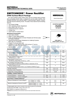 MBRD835L datasheet - SWITCHMODE Power Rectifirers DPAK Surface Mount Package