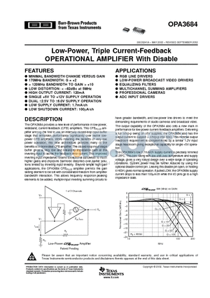 OPA3684IDBQT datasheet - Low-Power, Triple Current-Feedback OPERATIONAL AMPLIFIER With Disable