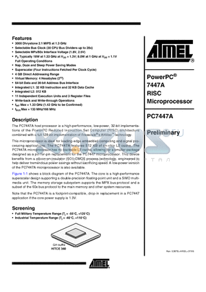 PC7447AMGH1000LB datasheet - PowerPC RISC microprocessor