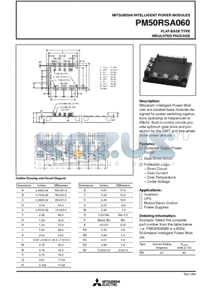 PM50RSA060 datasheet - FLAT-BASE TYPE INSULATED PACKAGE