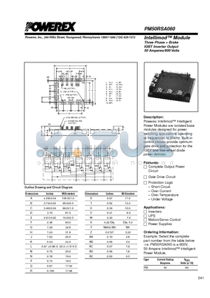 PM50RSA060 datasheet - Intellimod Module Three Phase  Brake IGBT Inverter Output (50 Amperes/600 Volts)