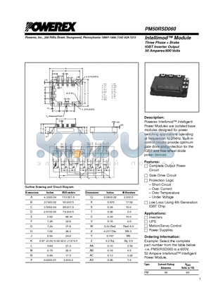 PM50RSD060 datasheet - Intellimod Module Three Phase  Brake IGBT Inverter Output (50 Amperes/600 Volts)