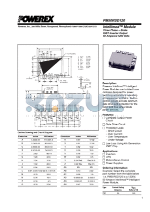 PM50RSD120 datasheet - Intellimod Module Three Phase  Brake IGBT Inverter Output (50 Amperes/1200 Volts)