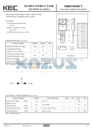 MBRF10100CT datasheet - SCHOTTKY BARRIER TYPE DIODE