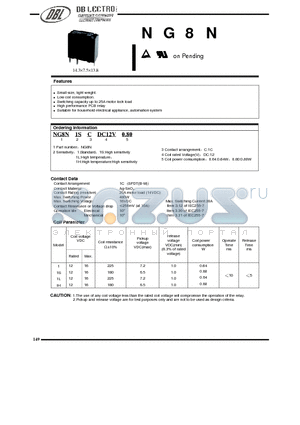 NG8N1SCDC12V0.80 datasheet - Switching capacity up to 25A motor lock load. / High performance PCB relay
