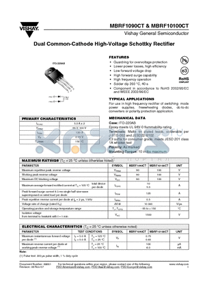 MBRF10100CT-E3/45 datasheet - Dual Common-Cathode High-Voltage Schottky Rectifier