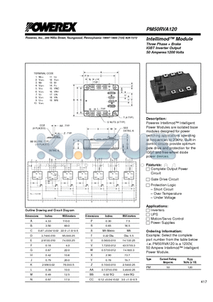 PM50RVA120 datasheet - Intellimod Module Three Phase  Brake IGBT Inverter Output (50 Amperes/1200 Volts)