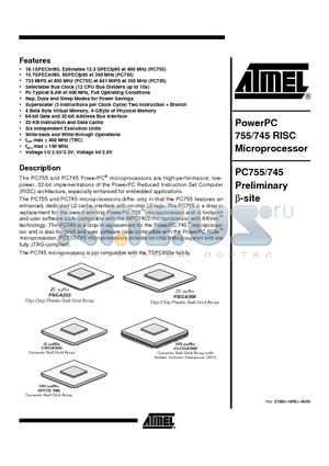 PC755CMGHU300LE datasheet - PowerPC 755/745 RISC Microprocessor