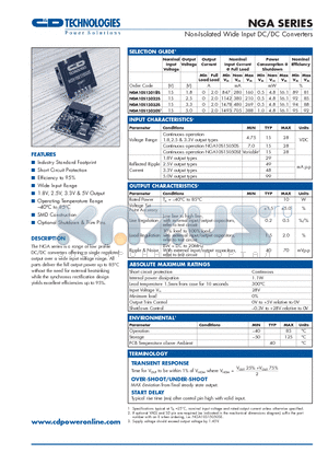 NGA10S15018S datasheet - Non-Isolated Wide Input DC-DC Converters