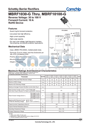 MBRF1030-G datasheet - Schottky Barrier Rectifiers