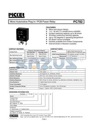 PC7821A-12S datasheet - Micro Automotive Plug In / PCB Power Relay