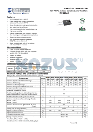 MBRF1035 datasheet - 10.0 AMPS. Isolated Schottky Barrier Rectifiers